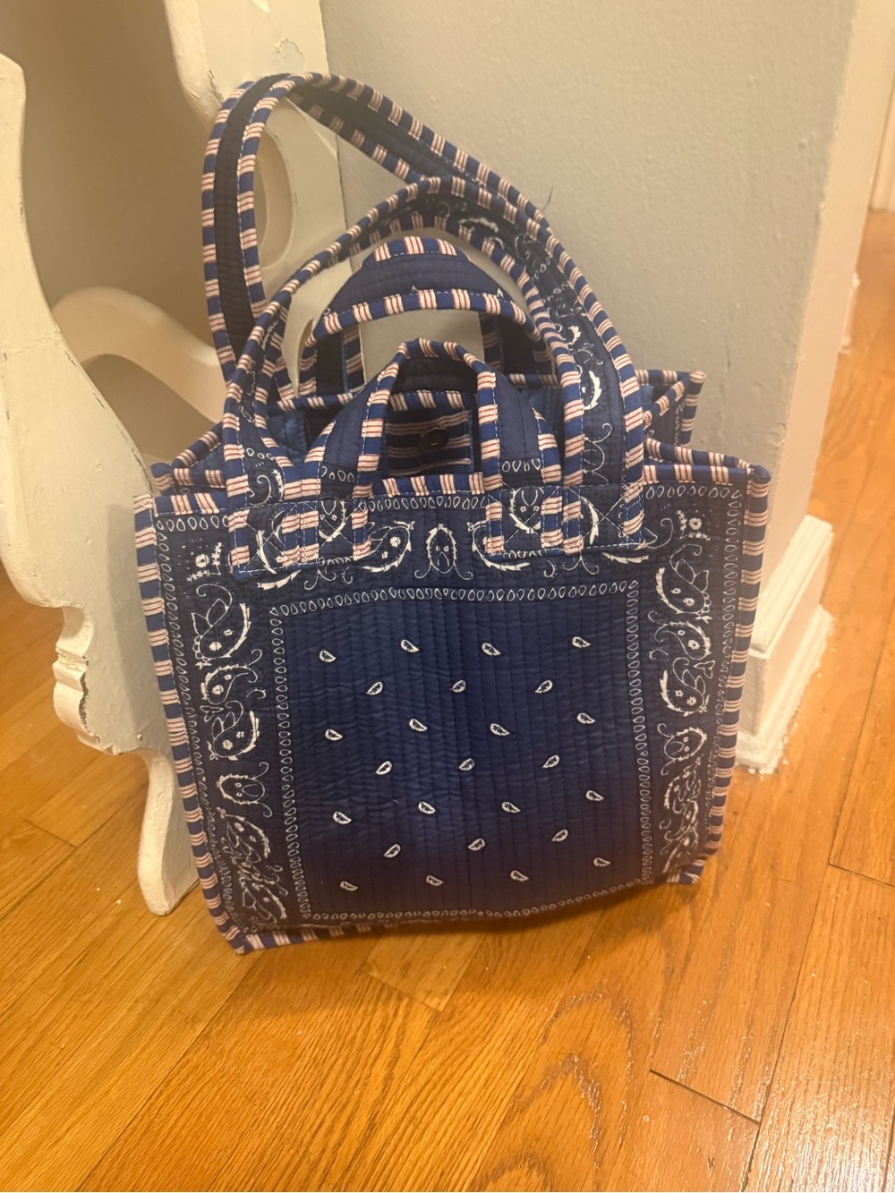 Quilted Navy Bandana Print Tote Bag